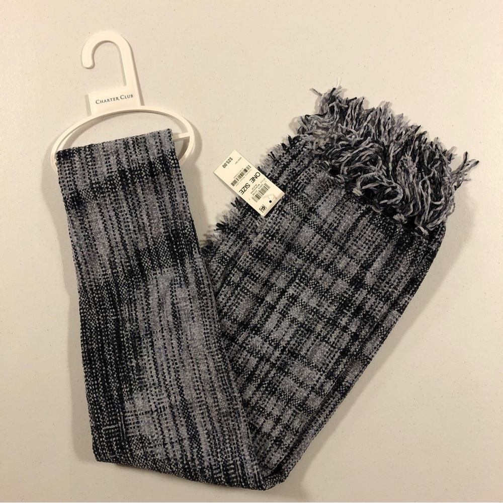 NWT  Charter Club Women's 100% Polyester Black & Gray Scarf